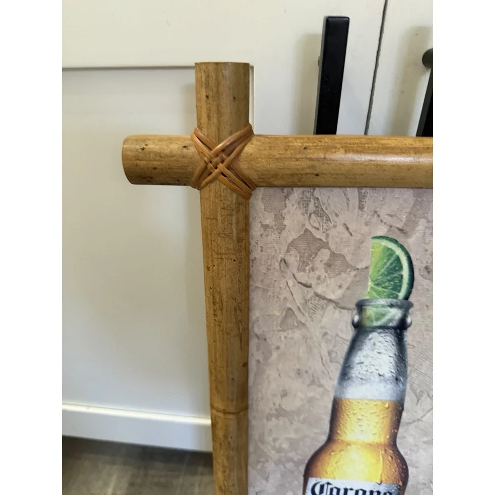 Vtg 2007 Corona Extra Bamboo Frame Framed Beer Bottle Sign Bar